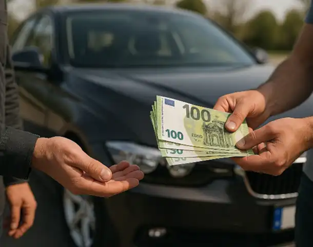 Ein zufriedener Kunde, der beim Autoankauf in Marl sein Fahrzeug gegen Bargeld verkauft.